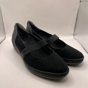 Vionic Juide Women's Black Suede‎ Orthotic Mary Jane Wedge Casual Shoe Sz 9
